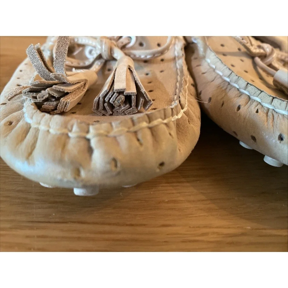 Coach Beige Nadia Moccasins Bone Leather Driving Shoes Tassels Flats Slip On‎ -7